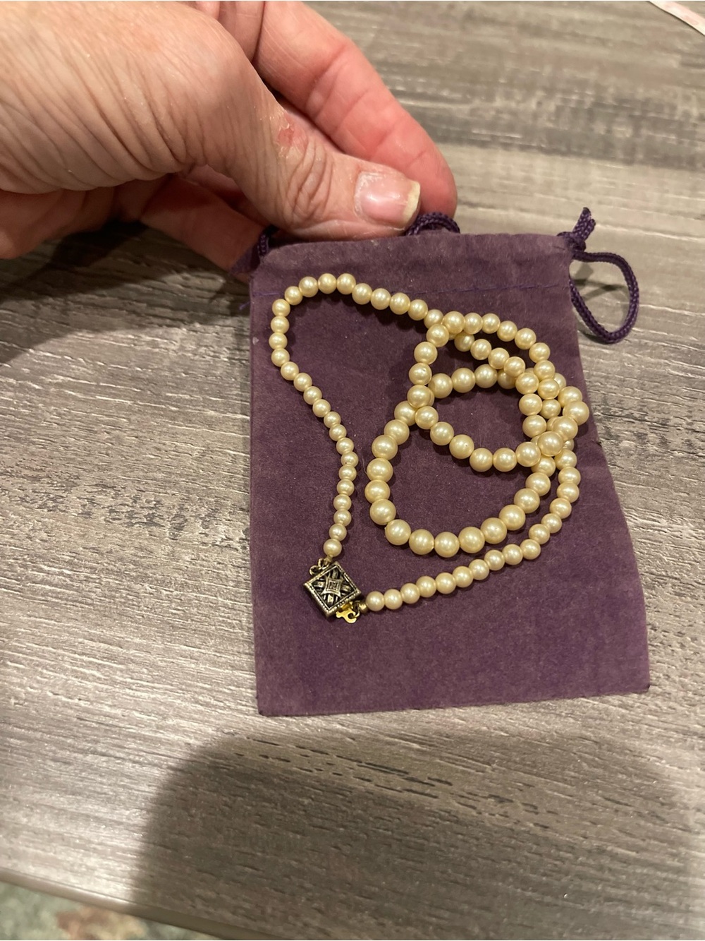 Classic Cream Pearl Necklace with Victorian Square Clasp